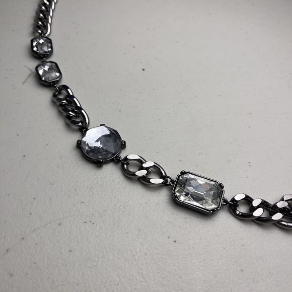 Chicos Chunky Gunmetal Chain Necklace Large Gems Statement Jewelry Bold 36 - 40" - Picture 9 of 16